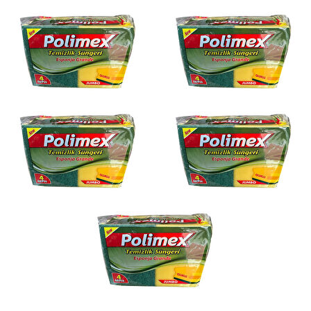 Polimex 4'lü Endüstriyel Büyük Boy Oluklu Bulaşık Süngeri - 4,5 x 9 x 12 Cm. - 4 Adetlik 5 Paket