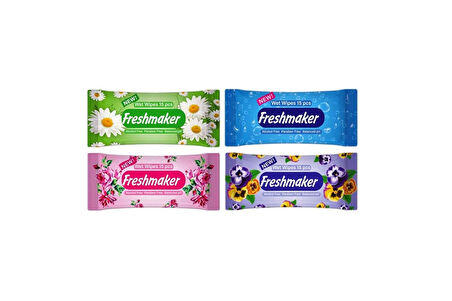 Freshmaker Islak Cem Mendil - Alkolsüz ve pH Dengelenmiş - Çiçeksi Kokular - 15 Adetlik 10 Paket