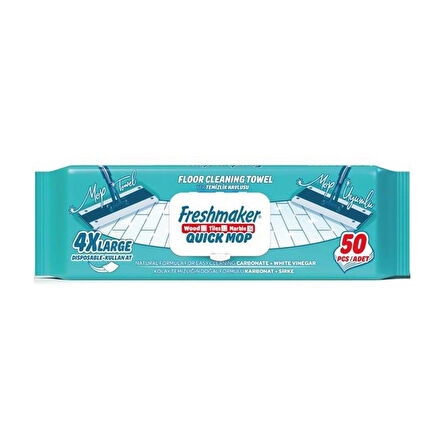 Freshmaker Karbonat ve Beyaz Sirke Katkılı Yüzey Yer Temizlik Mandallı Mop Havlusu - 50'li 5 Paket