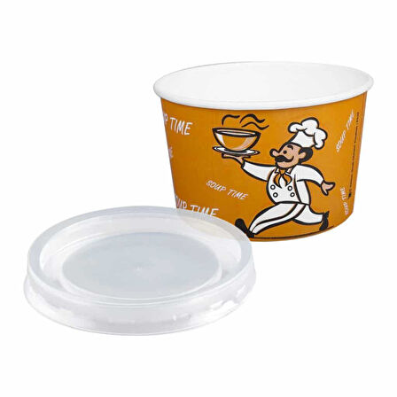 YüceCup Kraft Kağıt Şeffaf Kapaklı Çorba Kasesi - 16 Oz - 480 Ml. - 100 Adet / Kase + Kapak 