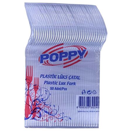 Poppy Plastik Lüks Çatal - 18 Cm. - Şeffaf - 50 Adetlik 10 Paket