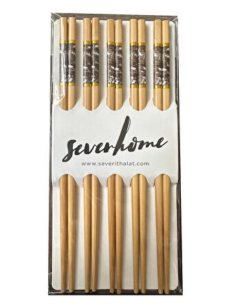 Desenli Yıkanabilir Kore Japon Çin Bambu Chopsticks Yemek Çubuğu - 24 Cm. - 5 Çiftlik 3 Paket
