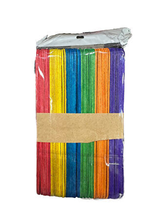 Renkli Dil Çubuğu Ahşap Maket Çubukları 2 x 15 Cm. - 48 Adetlik Paket
