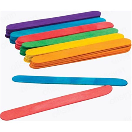Renkli Dil Çubuğu Ahşap Maket Çubukları 2 x 15 Cm. - 48 Adetlik Paket