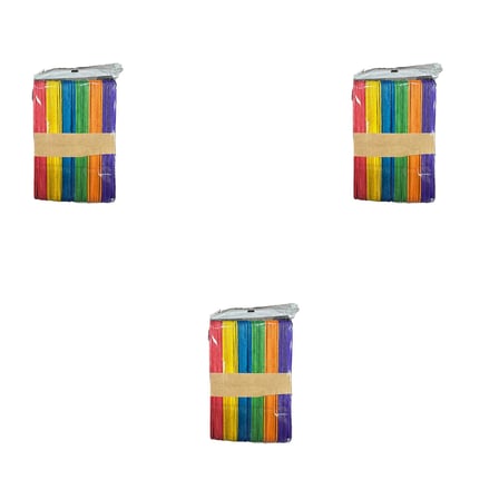 Renkli Dil Çubuğu Ahşap Maket Çubukları 2 x 15 Cm. - 48 Adetlik 3 Paket - 144 Adet