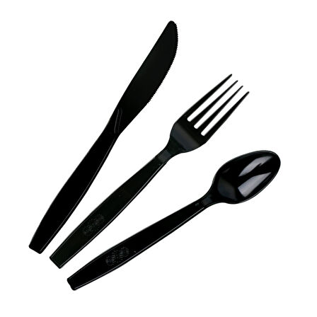 Plastik Siyah Kaşık - Parti Davet Piknik Çorba Yemek Kaşığı - 18 Cm. - 100'lü 3 Paket