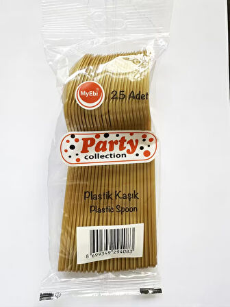 Plastik Lüx Altın Renk Kaşık - Parti Davet Piknik Çorba Yemek Kaşığı - 18 Cm. - 125 Adet