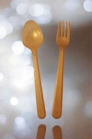 Plastik Lüx Altın Renk Kaşık - Parti Davet Piknik Çorba Yemek Kaşığı - 18 Cm. - 125 Adet