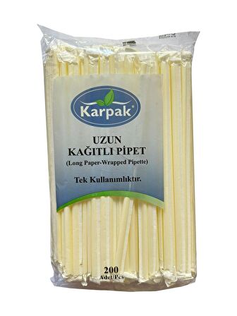 Kağıtlı Sargılı Beyaz Tek Kullanımlık Düz Pipet Kamış 23 Cm. - 200 Adetlik 10 Paket