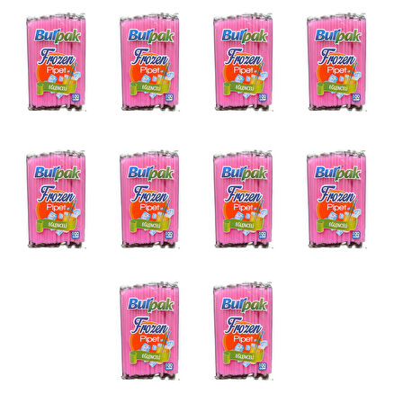 Burpak Frozen Kalın Kokteyl Buzlu İçecek Pipet - Düz - Pembe - 22 Cm. - 8 mm. -100 Adetlik 10 Paket