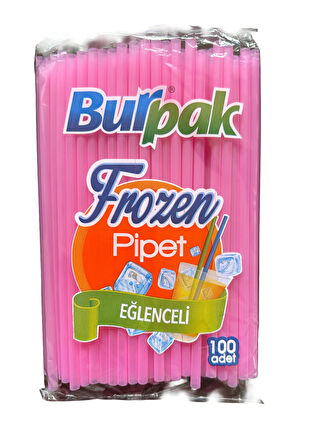 Burpak Frozen Kalın Kokteyl Buzlu İçecek Pipet - Düz - Pembe - 22 Cm. - 8 mm. -100 Adetlik 10 Paket