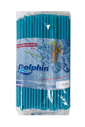 Dolphin Frozen Kalın Kokteyl Buzlu İçecek Pipet - Düz - Turkuaz - 22Cm. - 8mm. -100 Adetlik 3 Paket