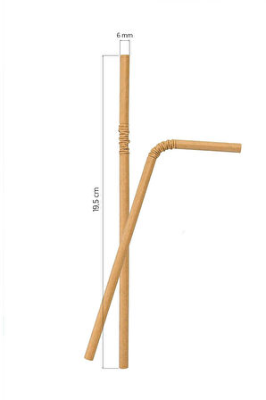 Roll-Up Doğaya Dönüş Ekolojik Doğal Körüklü Kraft Kağıt Pipet - 6 mm. - 19.5 Cm. - 100'lü Paket