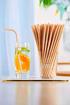 Roll-Up Doğaya Dönüş Ekolojik Doğal Körüklü Kraft Kağıt Pipet - 6 mm. - 19.5 Cm. - 100'lü Paket