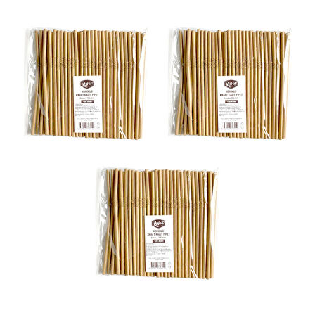 Roll-Up Doğaya Dönüş Ekolojik Doğal Körüklü Kraft Kağıt Pipet - 6 mm. - 19.5 Cm. - 100'lü 3 Paket