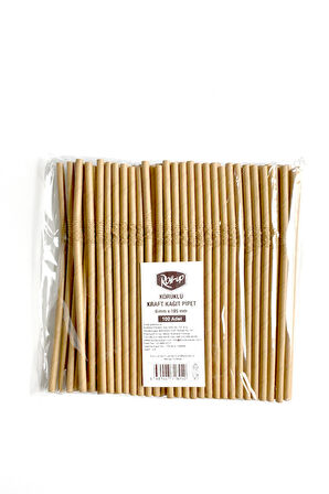 Roll-Up Doğaya Dönüş Ekolojik Doğal Körüklü Kraft Kağıt Pipet - 6 mm. - 19.5 Cm. - 100'lü 3 Paket