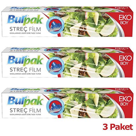 Burpak Eko Şeffaf Mutfak Rulo Streç Film Folyo - 45 Cm. x 166 Metre - 9.5 Mikron - Gıdaya Uygun - 3 Paket