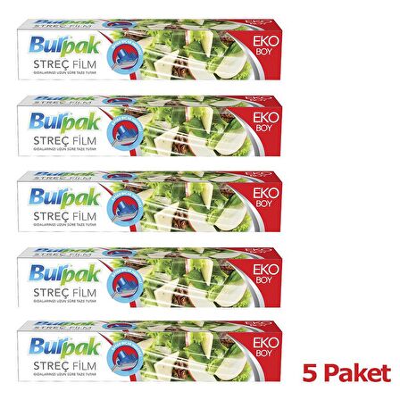 Burpak Eko Şeffaf Mutfak Rulo Streç Film Folyo - 45 Cm. x 166 Metre - 9.5 Mikron - Gıdaya Uygun - 5 Paket