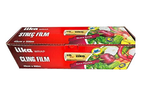 İlka Şeffaf Mutfak Rulo Streç Film Folyo - 45 Cm. x 500 Metre - Gıdaya Uygun - 5 Paket