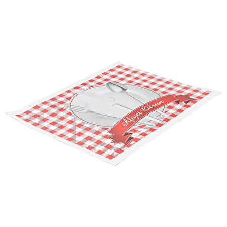 Amerikan Servis Kağıdı Afiyet Olsun Baskılı Beyaz Masa Örtüsü - 29 x 41 Cm. - 100 Adetlik Paket