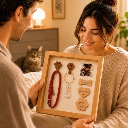 Kişiselleştirilebilir Kedi & Köpek Anı Çerçevesi | Tüy Saklama Anahtarlığı ve İsimlikli