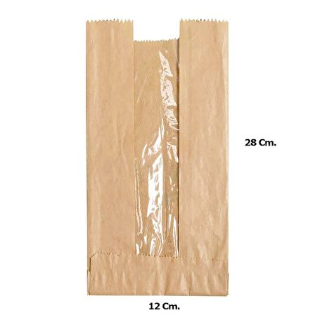 Pencereli Kraft Baget Ekmek Fırın Kese Kağıdı - Küçük boy - 12 x 28 Cm. - 0.5 Kg.lık - 10 Paket