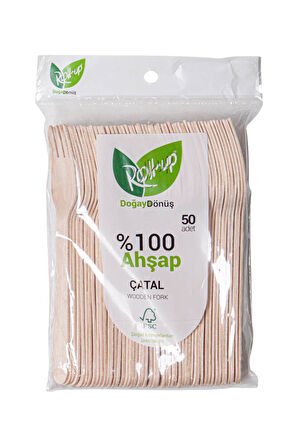 Roll-Up Doğaya Dönüş Ekolojik Doğal Doğa Dostu %100 Ahşap Çatal - 16 Cm. - 50'li 3 Paket 