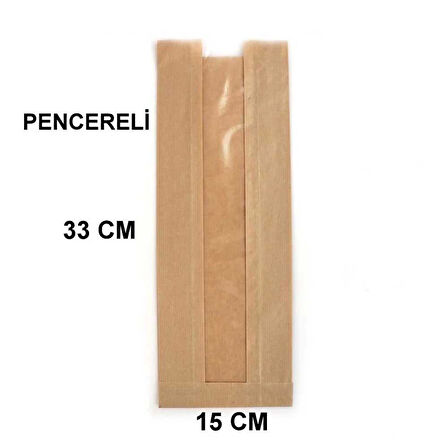Pencereli Şemua Çizgili Baget Ekmek Fırın Kese Kağıdı - Orta boy - 15 x 33 Cm. - 0.5 Kg. - Paket