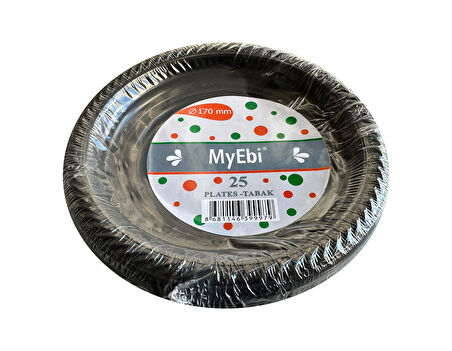 Kullan At Renkli Siyah Parti Davet Plastik Tabak - 17 Cm. - 25 Adetlik 10 Paket