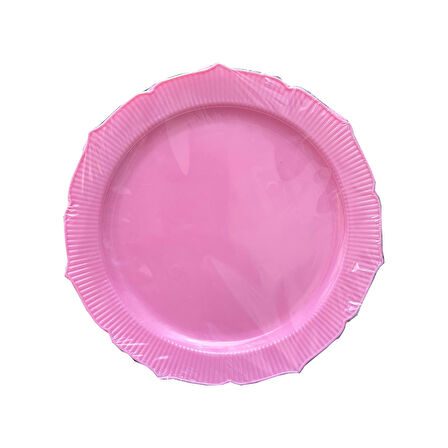 Omeyva Davet Parti Sunum Doğum Günü Pembe Renkli Sert Plastik Mika Tabak - 22 Cm. - 6 Adetlik Paket