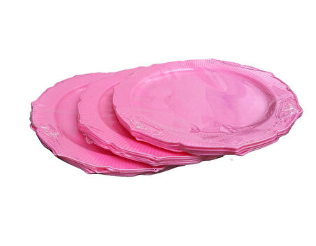 Omeyva Davet Parti Sunum Doğum Günü Pembe Renkli Sert Plastik Mika Tabak - 22 Cm. -6 Adetlik 3 Paket