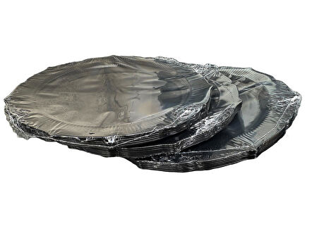 Omeyva Davet Parti Sunum Doğum Günü Siyah Renkli Sert Plastik Mika Tabak - 22 Cm. -6 Adetlik 3 Paket
