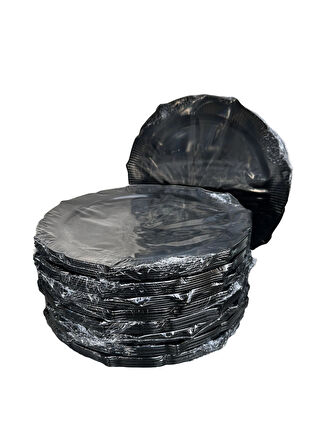 Omeyva Davet Parti Sunum Doğum Günü Siyah Renkli Sert Plastik Mika Tabak - 22 Cm. -6 Adetlik 10 Paket