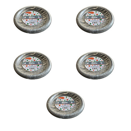 Roll-Up Kullan At Renkli Gri Parti Davet Plastik Tabak - 22 Cm. - 25 Adetlik 5 Paket