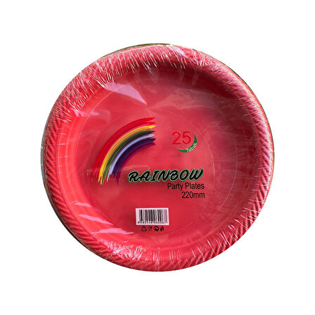 Roll-Up Kullan At Renkli Kırmızı Parti Davet Plastik Tabak - 22 Cm. - 25 Adetlik Paket