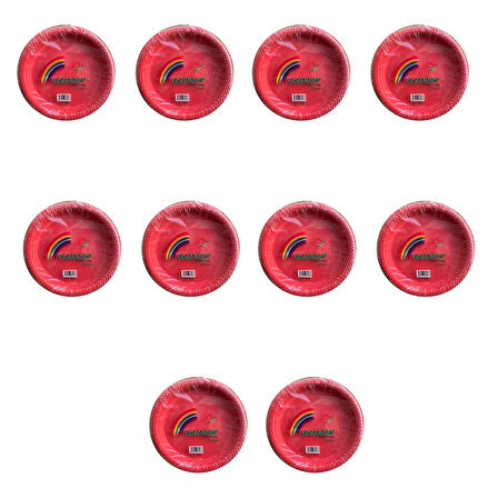 Roll-Up Kullan At Renkli Kırmızı Parti Davet Plastik Tabak - 22 Cm. - 25 Adetlik 10 Paket