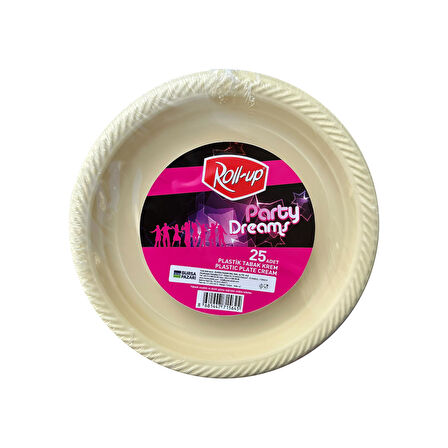 Roll-Up Kullan At Renkli Krem Renk Parti Davet Plastik Tabak - 22 Cm. - 25 Adetlik Paket