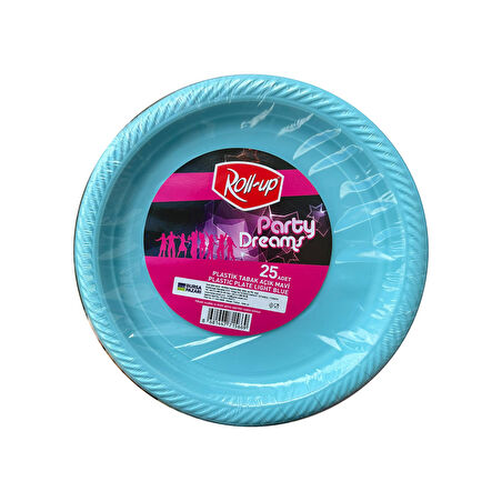 Roll-Up Kullan At Renkli Turkuaz Parti Davet Plastik Tabak - 22 Cm. - 25 Adetlik Paket