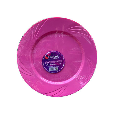 Kullan At Parti Davet Sunum Servis Plastik Sert Mika Tabak - 26 Cm. - Pembe - 6 Adetlik Paket