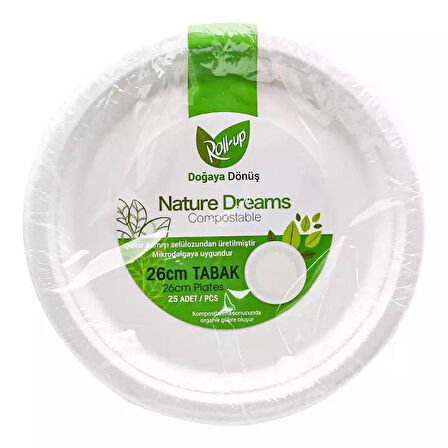 Roll-Up Nature Ekolojik Karton Kağıt Tek Kullanımlık Tabak - 26 Cm. - 25 Adetlik 1 Paket