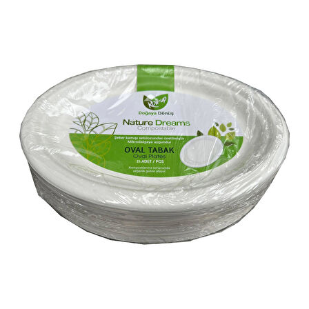 Roll-Up Nature Ekolojik Karton Kağıt Tek Kullanımlık Oval Tabak - 20x26 Cm. - 25 Adetlik 1 Paket