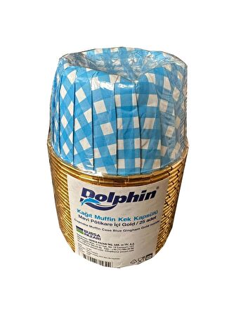 Dolphin Muffin Kağıt Karton Altın Mavi Desenli Cupcake Kek Kalıbı Kapsülü Kabı - 25 Adetlik 1 Paket