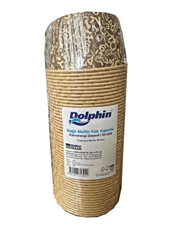 Dolphin Muffin Kağıt Karton Yazı Desenli Cupcake Kek Kalıbı Kapsülü Kabı - 50 Adetlik 1 Paket