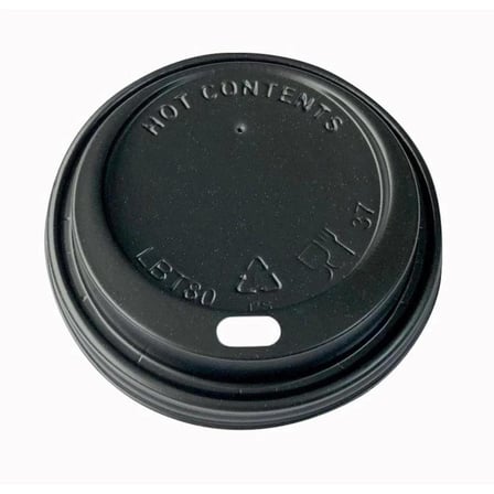 Sıcak Karton Kağıt Çay Kahve Bardak Kapağı - Emzikli Kapak - 12 Oz - Siyah - 100 Adetlik Paket