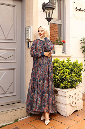 Kadın Astarlı Şifon Desenli Elbise