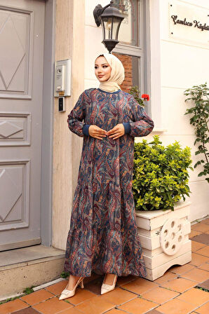 Kadın Astarlı Şifon Desenli Elbise