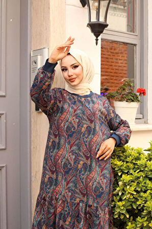 Kadın Astarlı Şifon Desenli Elbise