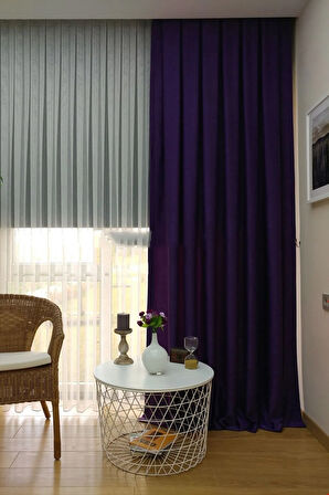 Fon Kumaş Perde Mor Renk Kadifemsi Yumuşak Soft Kanat Yan Perde 1e 3 Dökümlü Sade Şık Tasarım
