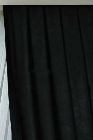 Fon Kumaş Perde Siyah Renk Kadifemsi Yumuşak Soft Kanat Yan Perde 1e 3 Dökümlü Sade Şık Tasarım