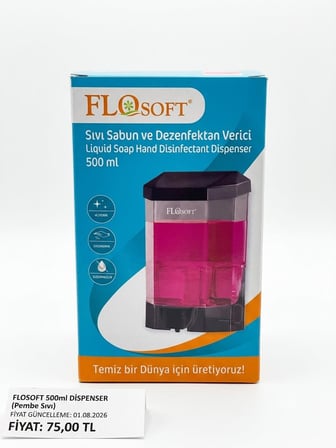 Flosoft Hazneli Dezenfektar Verici - Sıvı Sabun ve Dezenfektan Aparatı Dispenseri - 500 Ml. - Şeffaf